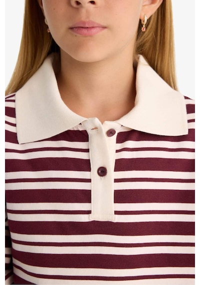 Defacto Kız Çocuk Relax Fit Polo Yaka Çizgili Uzun Kollu Okul Tişörtü F8399a825aubr194 Bordo