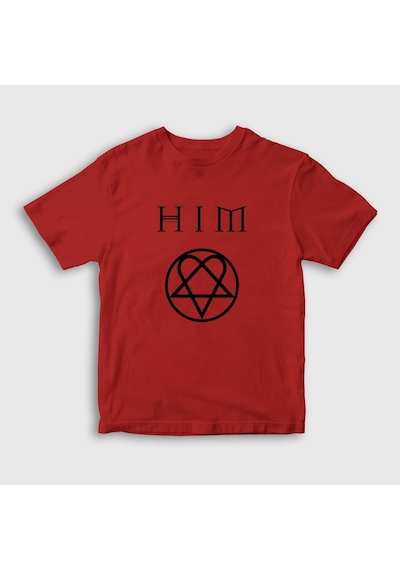 Presmono Unisex Çocuk Logo Him T-shirt Kırmızı