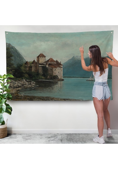 Gustave Courbet - Cenevre Gölü'ndeki Chillon Kalesi Duvar Örtüsü-7094