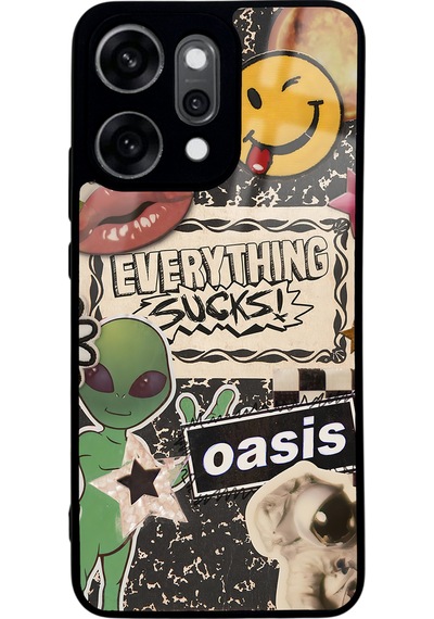 Oppo Reno 14 Pro Retro Sticker Tasarımlı Glossy Telefon Kılıfı Çok Renkli