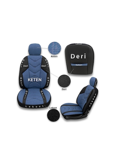 Minderland Verita Elegance Serisi Oto Koltuk Kılıfı, Keten-deri / Mavi, Renault 12 İle Uyumlu