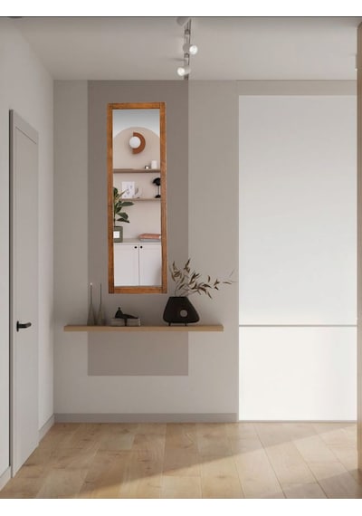Ceviz Renk Ahşap Çerçeve Duvara Ayna 121x37 Cm Antre Hol Boy Ayna Ceviz