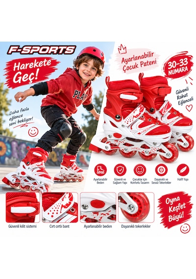 Ayarlanabilir Çocuk Pateni F-sports Kırmızı