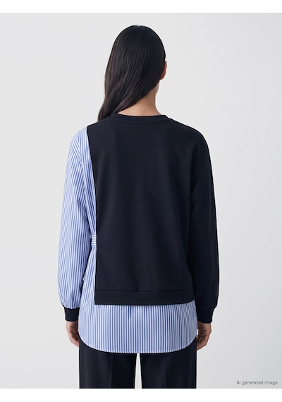 LC Waikiki Lc Waıkıkı Lacivert Çizgili Kadın Sweatshirt Tunik