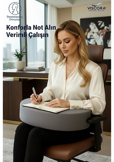 Vıscora Ergonomik Okuma Çalışma Minderi Space Memory Foam Bel & Boyun Destekli Gri