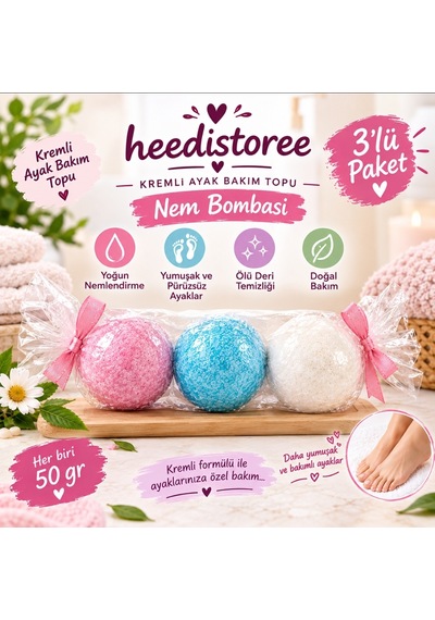 Hediboom Nem Bombası Ayak Bakım Topları Manikür Pedikür Kürü 3'lü Paket Karışık Renkli