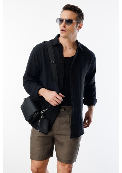 Genius Store Oversize Basic Erkek Müslin Gömlek Erkek-müslin-gömlek Siyah