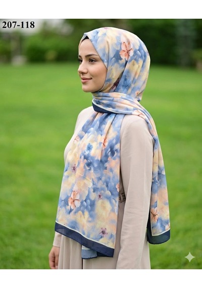 Moonscarfs Moonscarf Bambu Kraş Pamuk Şal Lacivert 207-118 Çok Renkli