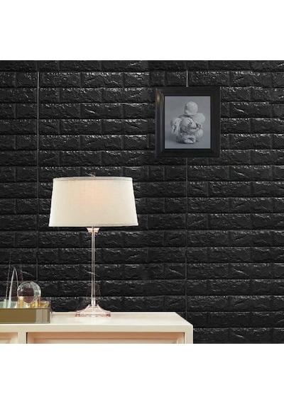 50x54 Cm 0,27 M² Siyah Kendinden Yapışkanlı Duvar Kağıdı Esnek Köpük Panel 3d Tuğla Desen