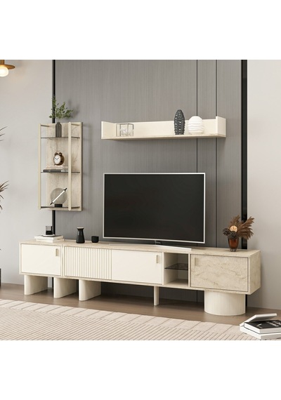Valento Tv Ünitesi + Üst Modül + Cam Raf Modül + Yan Modül Çok Renkli