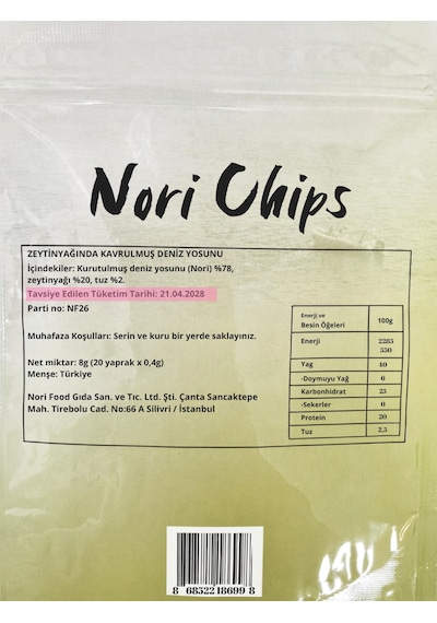 Nori Food Zeytinyağında Kavrulmuş Nori Yosun Cipsi 20 Yaprak 8g