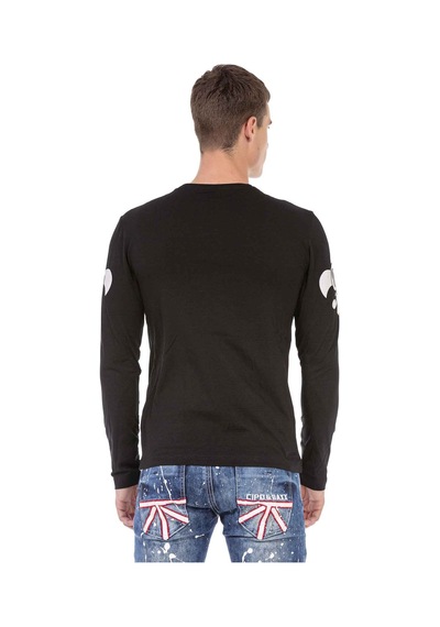 Cipo & Baxx CL454 Taşlı Kurukafa İnce Siyah Sweatshirt Siyah