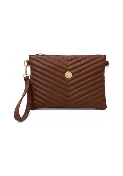 Kadın Suni Deri Taba Renkli Ayarlanabilir Çapraz Ve El Askılı Portföy, Clutch Çanta Taba