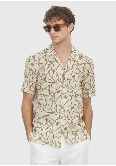 Ramsey Sarı Regular Fit Kısa Dokuma Casual %100 Pamuk Gömlek Sarı, Haki