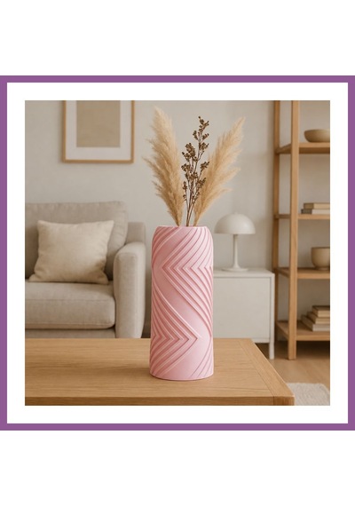 Bezos 3d Baskı Vector Vazo - Geometrik Çizgili Dekoratif Vazo-pembe Rengaren