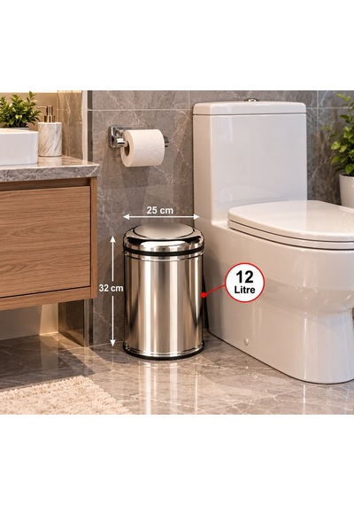 Pratik Kapak Çöp Kovası 12 Lt Paslanmaz Acar 13272