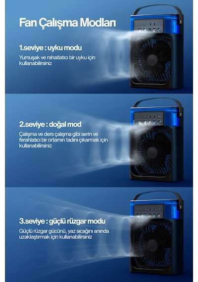 600 Ml Su Tanklı Buharlı Serinletici Fan Taşınabilir Mini Fan Led Işıklı Hava Soğutucu Vantilatör