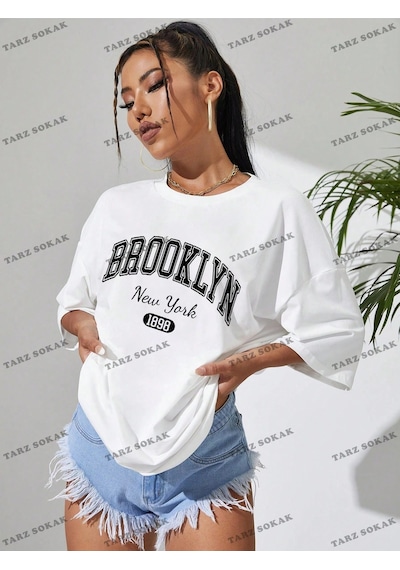 Startmore 1898 New York Baskılı Oversize Kalıp Unisex T-shirt Beyaz