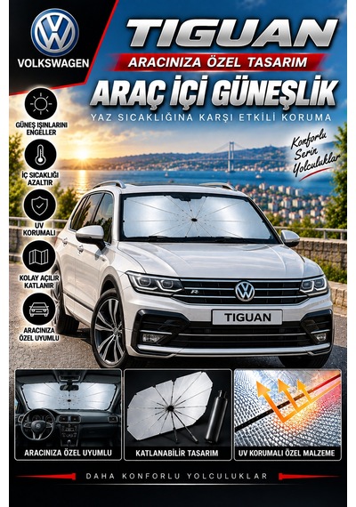Volksvogen Tiguan Araç Ön Cam Güneşliği Katlanabilir Şemsiye Oto Güneşlik Uv Korumalı Gölgelik Araba Oto Şemsiyesi