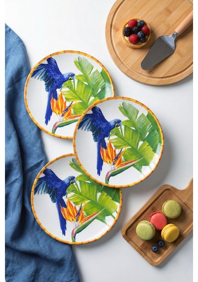 Grandora Tropikal Kuş Desenli Pasta Veya Tatlı Tabağı 6 Adet, 20 Cm Modern Ve Lüks Sunum Tabak Çok Renkli