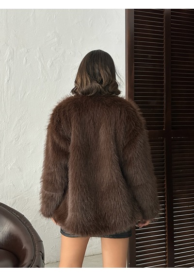 Verymoda Suni Kürk Ceket F1608 Koyu Kahve