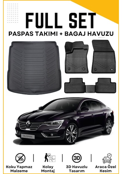 Renault Talisman 2018 Model Birebir Uyumlu Bagaj Havuzu+paspas Seti