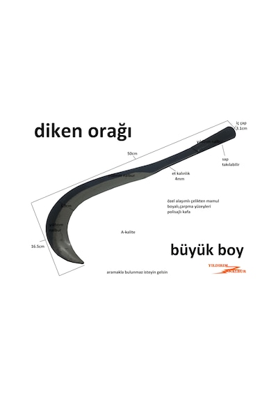 Diken Orak Ot Büyük Duble Boy Çelik Diken Kesme Orağı Bıçağı Orak