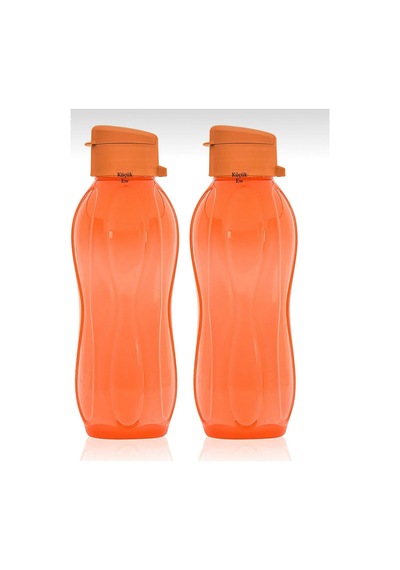 2'li Set Eko Şişe Suluk - Pratik Kapak Matara 2x 750 Ml Turuncu Plastik Diğer