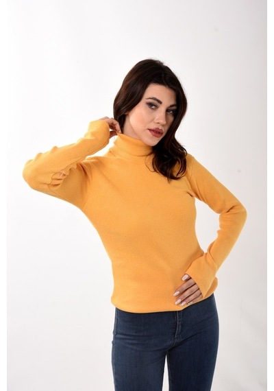 Belifanti Collection Kadın Balıkçı Yaka Boğazlı Slim Fit Kazak Sarı