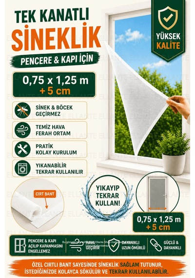 Cırtlı Yapışkanlı Sineklik Seti 75x125 Cm Tek Kanatlı Pencere Kapı Sinekliği Güçlü Yapışma Yıkanabil