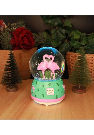 Kar Küresi Işıklı Ve Müzikli Flamingo Büyük Boy -yeşil