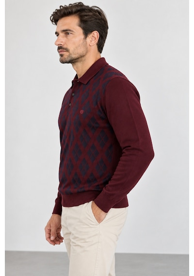 Sabri Özel Erkek Polo Yaka Baklava Desenli Triko Kazak - Klasik Kesim Uzun Kollu Sm23wt22038-3334-bordo Sabri Özel Erkek Polo Yaka Baklava Desenli Triko Kazak - Klasik Kesim Uzun Kollu Sm23wt22038-3334-bordo