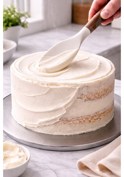 Akasya Saplı Sıyırma Spatulası - Hem Spatula, Hem Sıyırma, Hem Pişirme, Hem Pasta Spatulası - Yanmaz Beyaz