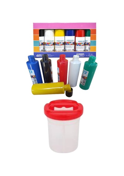 60ml Akrilik Boya, 6 Renk Tuval Boyası, Resim Su Kabı, Fırça Kabı 070 Çok Renkli