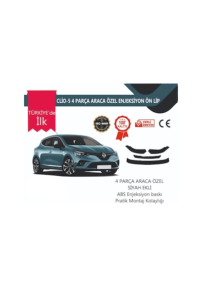 Renault Clio 5 2019 Sonrası 4 Parça Ön Lip Siyah