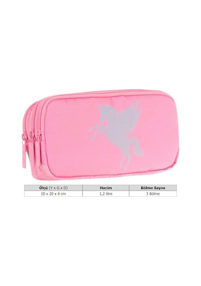 Kaukko Kids Üç Bölmeli Pembe, Unicorn, Kız Çocuk Okul Kalem Çantası - L8218 Açık Pembe