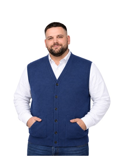 Battalmoda Erkek Büyük Beden İndigo Cepli Triko Yelek 3xl-4xl-5xl-6xl