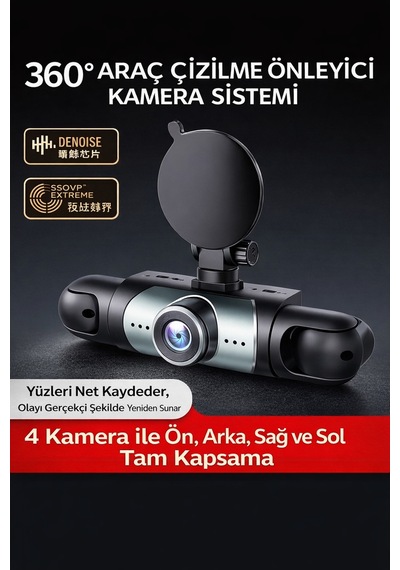 360 4 Kanal Araç İçi Kamera 1080p Full Hd Gece Görüşlü-sensörlü Park Modu
