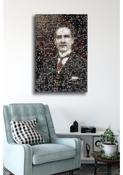 Atatürk Cam Tablo - Portre - Cam Tablo - Duvar Dekoru - Atatürk Portresi - Kaliteli Baskı Ata039 Atatürk Temalı Dekoratif Duvar Tablosu, Salon, Ofis Ve Çalışma Alanı Dekoru,