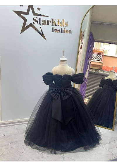 Star Kids Fashion Kız Çocuk Siyah Prenses Elbise , Kız Çocuk Abiye Elbise