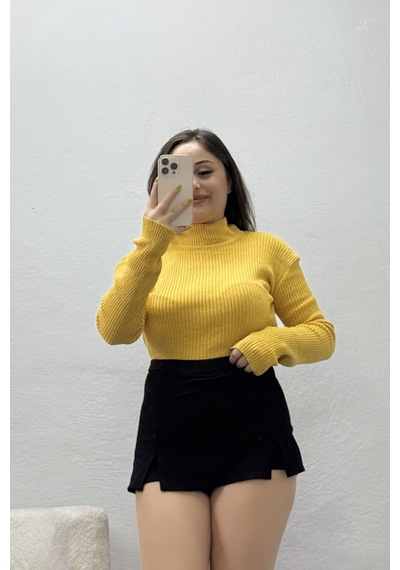 Belendir Kadın Balıkçı Triko Kazak Sarı