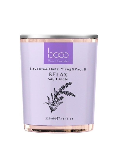 Aromatik Soya Mumu, Relax, Lavanta, Ylang Ylang, Paçuli Yağları İle Kokulandırılmış, Temiz Ve Uzun Yanan Dekoratif Soya Mumu /220 Gr