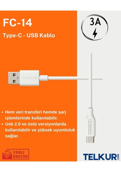 Ferro Fc-14 Usb & Type-c Hızlı Şarj Ve Data Kablosu 3.0 Amper