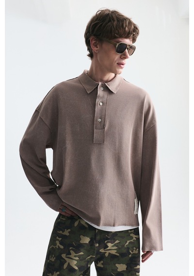Vamos Relax Fit Polo Yaka Sweatshirt Koyu Vizon