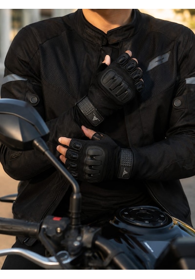 Motokit Twist Siyah / Yarım Parmak - Kaymaz Avuç İçi Özellikli Erkek Motosiklet Eldiveni