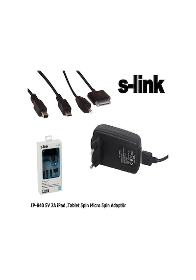 S-Link Ip-840 5V 2A Apple Uyumlu iPad  . Tablet 5 Pin Adaptörü