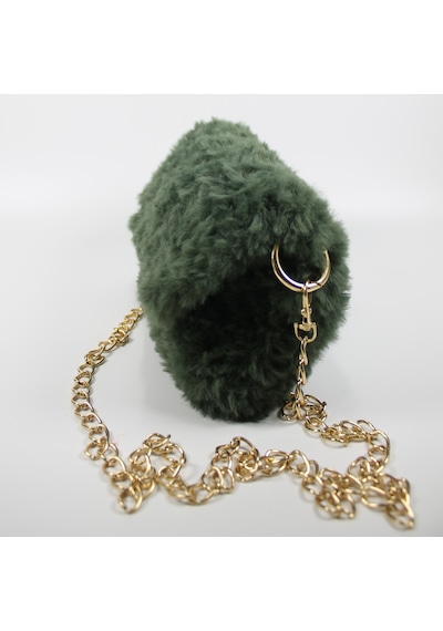 El Örgüsü Örme Kürk İp Omuz Çanta, Handmade Kadın Çanta 202301013 Yeşil
