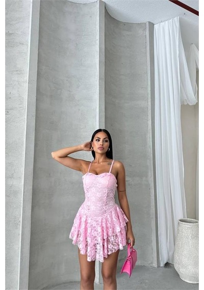 Neşeli Butik Kadın İçi Şortlu Prenses Mini Elbise Nbdf060 Pembe