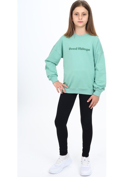 Toontoy Kids Toontoy Kız Çocuk 2'li Takım Baskılı Bisiklet Yaka Düşük Omuz Sweatshirt & Basic Düz Tayt Yeşil Toontoy Kids Toontoy Kız Çocuk 2'li Takım Baskılı Bisiklet Yaka Düşük Omuz Sweatshirt & Basic Düz Tayt Yeşil