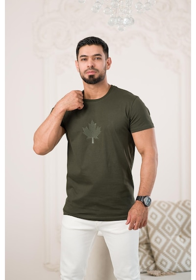 Paul Martin Bisiklet Yaka Önü Baskılı Pamuklu Basic Regular Fit T-shirt Yeşil